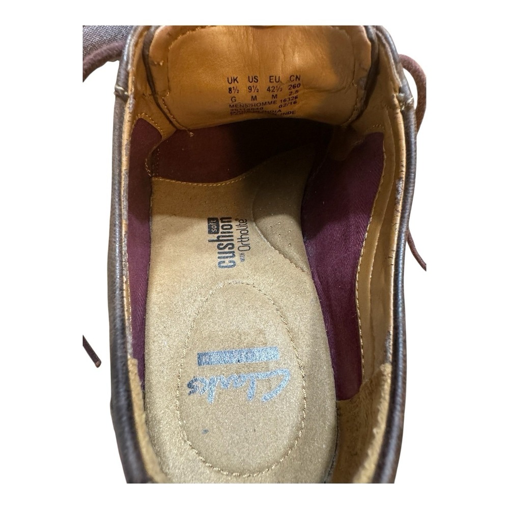 Clarks Collection Men's Size 9.5 Ortholite Brown Leather/Canvas Oxford Shoe - Picture 8 of 8